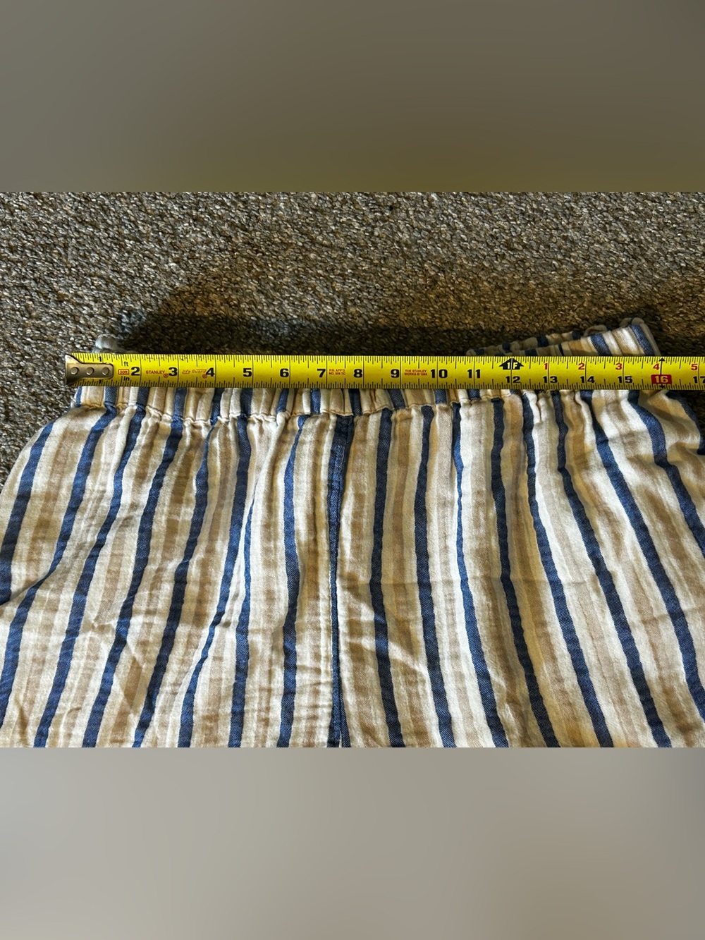 100% Cotton Striped Paperbag Waist Shorts Blue White Coastal Beachy Summer XL - Picture 5 of 7